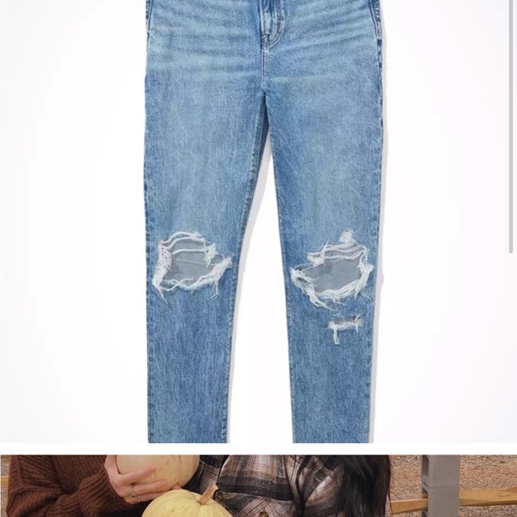 American Eagle AE Strigid Ripped Mom Jeans, Size 00, Blown Out Blue - Picture 5 of 11